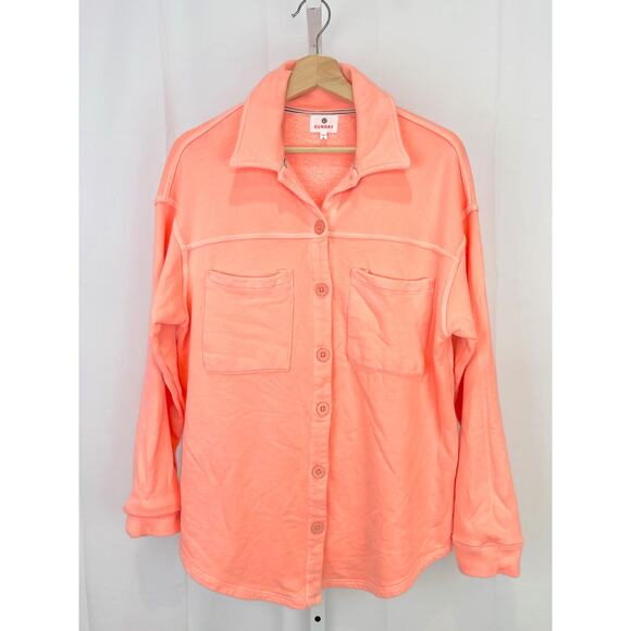 SUNDRY Size 0 XS Spring Fleece Shacket Button Front Shirt Jacket Coral Peach - Picture 1 of 10